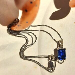 AUTHENTIC GENUINE DIAMONDS & SAPPHIRE SEPTEMBER BIRTHSTONE NECKLACE 18"